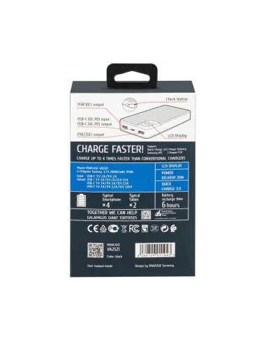 Rivacase VA2521 Powerbank 20000 mAh Pantalla LCD Carga Rápida 20W Negro