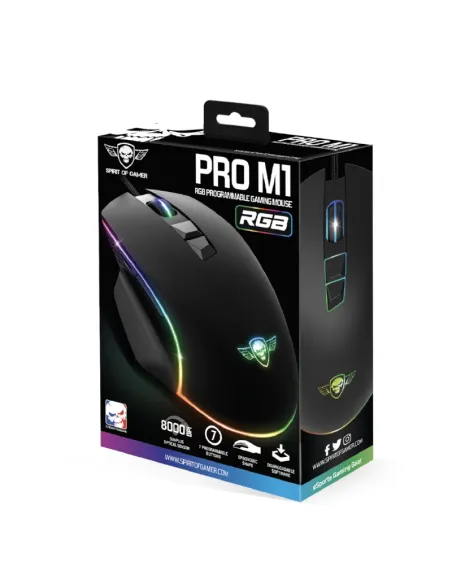 Spirit of Gamer S-PM1 Pro M1 Ratón Óptico Gaming 8000 DPI Negro