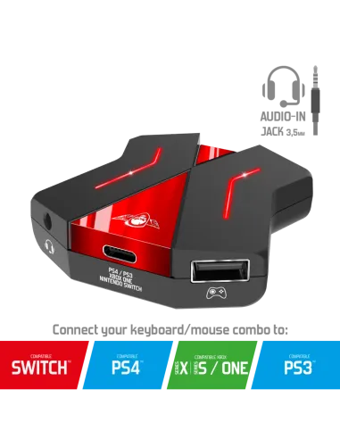 Spirit of Gamer SOG-CONV2 HUB USB-C/USB-A/3,5 mm 4 Puertos 25 cm Negro y Rojo