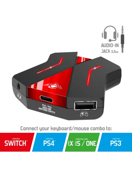 Spirit of Gamer SOG-CONV2 HUB USB-C/USB-A/3,5 mm 4 Puertos 25 cm Negro y Rojo