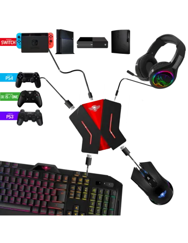 Spirit of Gamer SOG-CONV2 HUB USB-C/USB-A/3,5 mm 4 Puertos 25 cm Negro y Rojo