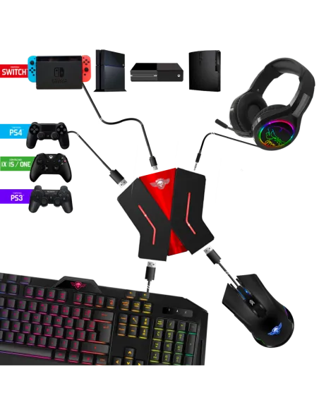 Spirit of Gamer SOG-CONV2 HUB USB-C/USB-A/3,5 mm 4 Puertos 25 cm Negro y Rojo