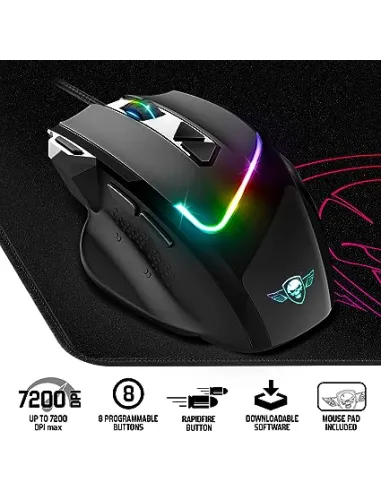 Spirit of Gamer S-PM3RGB PRO M3 RGB 7200DPI Negro + Alfombrilla