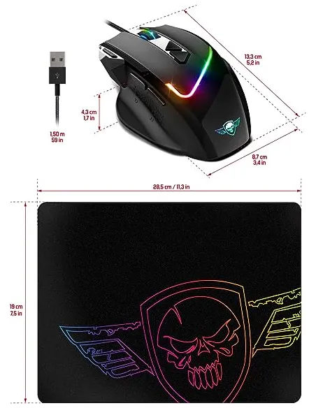 Spirit of Gamer S-PM3RGB PRO M3 RGB 7200DPI Negro + Alfombrilla