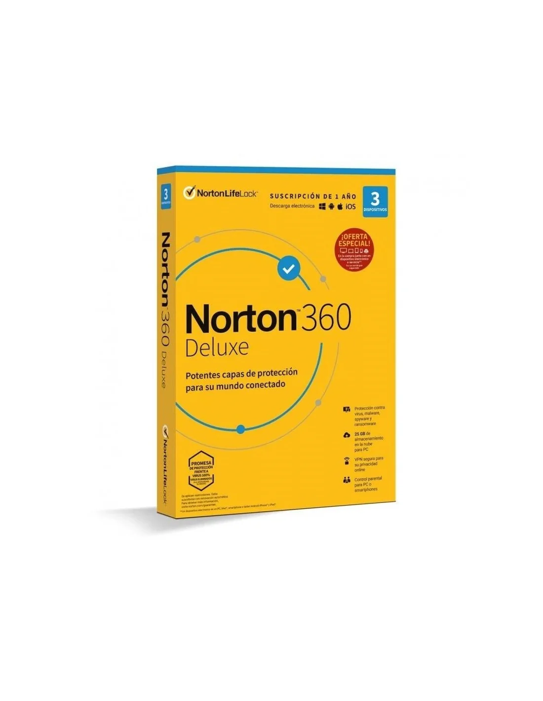 Norton 360 Deluxe 25GB ES 1 Licencia 3 Dispositivos 1 Año