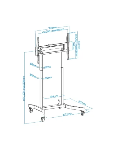 TooQ FSM02-B LUX Soporte de Suelo con Ruedas y Regulación Eléctrica de Altura 55 - 100" Máx. 120Kg Negro