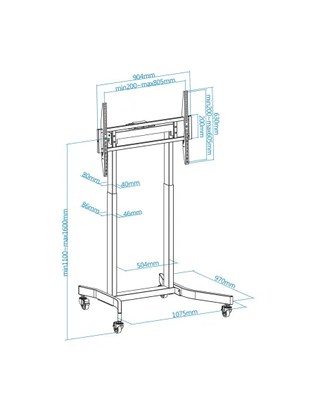 TooQ FSM02-B LUX Soporte de Suelo con Ruedas y Regulación Eléctrica de Altura 55 - 100" Máx. 120Kg Negro
