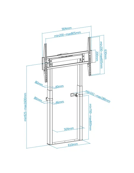 TooQ FSM01-B TITAN Soporte de Suelo Fijo con Regulación Eléctrica de Altura 55 - 100" Máx. 120Kg Negro
