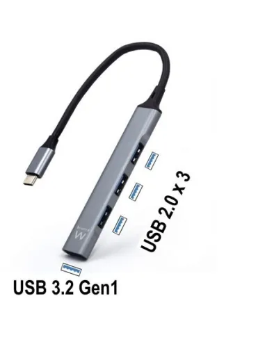 Ewent EW1145 HUB USB-C 3.0 a USB-A 3.0 4 Puertos 17 cm Gris