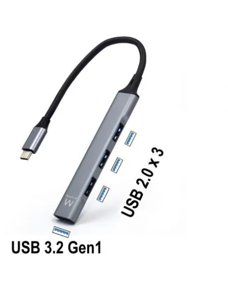 Ewent EW1145 HUB USB-C 3.0 a USB-A 3.0 4 Puertos 17 cm Gris