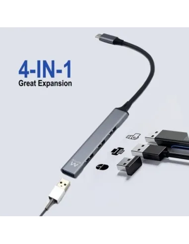 Ewent EW1145 HUB USB-C 3.0 a USB-A 3.0 4 Puertos 17 cm Gris