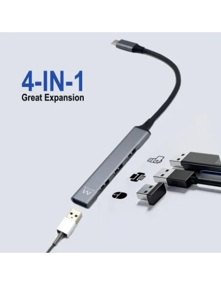 Ewent EW1145 HUB USB-C 3.0 a USB-A 3.0 4 Puertos 17 cm Gris