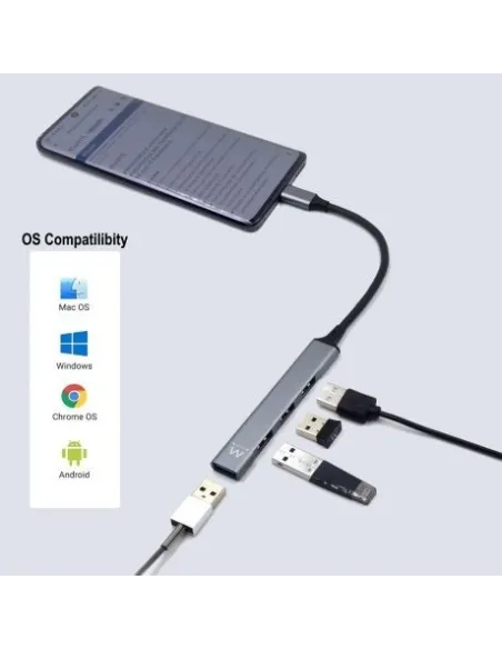 Ewent EW1145 HUB USB-C 3.0 a USB-A 3.0 4 Puertos 17 cm Gris