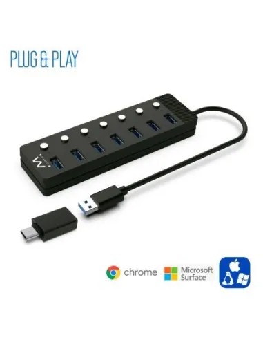 Ewent EW1147 HUB USB-A 3.0 a USB-A 3.0 7 Puertos 1 M Negro + Adaptador USB-A a USB-C