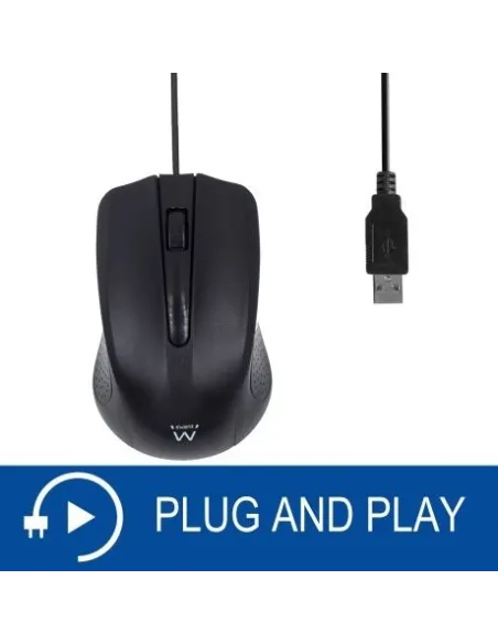 Ewent EW3300 Ratón Óptico Ambidextro USB 1000DPI Negro