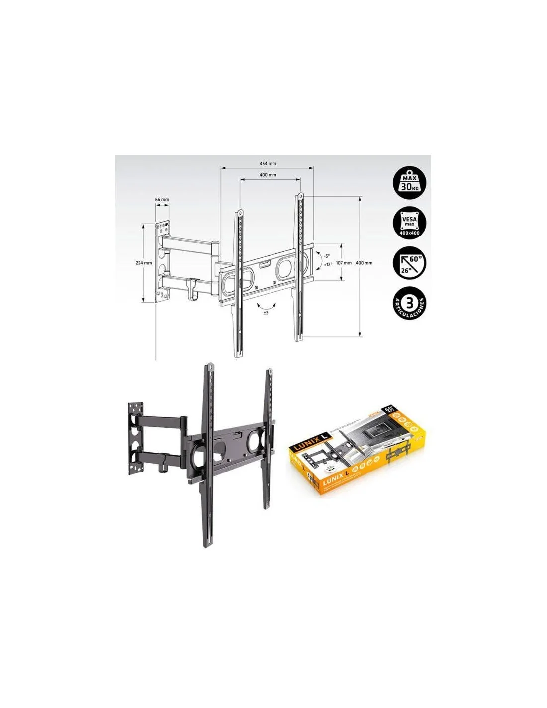 Engel Axil AC0592E Lunix L Soporte de Pared Orientable para TV 26 - 60" Máx. 30Kg Negro