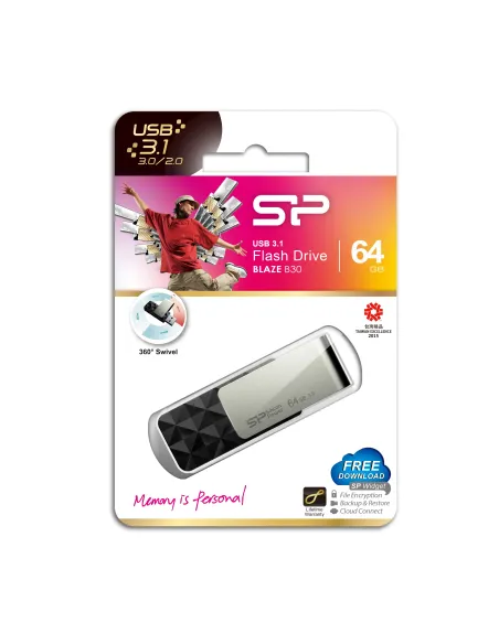 Silicon Power Blaze B30 Pendrive USB 3.2 64 GB Negro