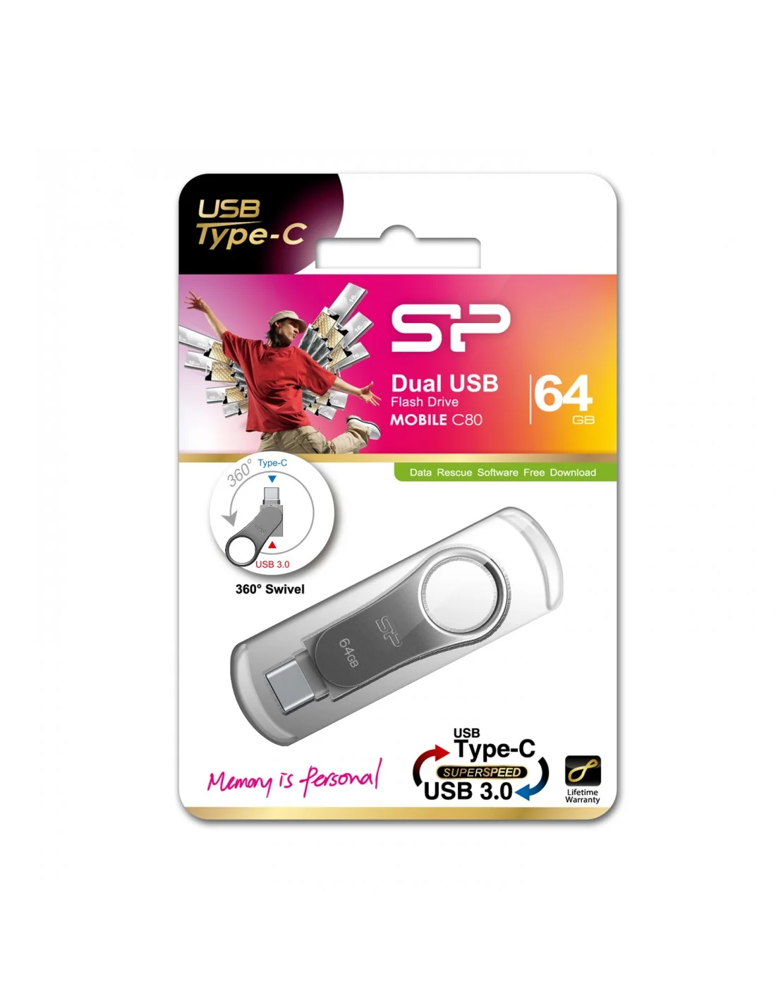 Silicon Power Mobile C80 Pendrive USB 3.2 128 GB Titanio