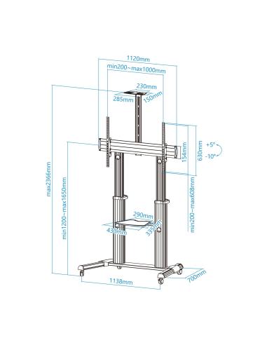 TooQ FS20300M-B Soporte de Suelo con Ruedas para Pantallas de 60 - 100"  Máx. 100 Kg Aluminio
