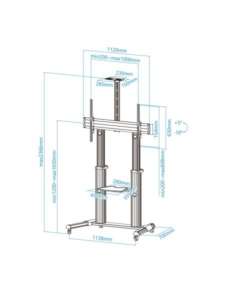 TooQ FS20300M-B Soporte de Suelo con Ruedas para Pantallas de 60 - 100"  Máx. 100 Kg Aluminio