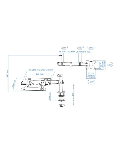 TooQ DB1200TN-B Soporte de Mesa para Pantalla y Portátil 13-32" Máx. 8Kg Negro