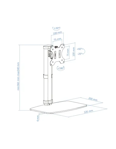 TooQ DB1127TN-B Soporte de Mesa 17-27" Máx. 6Kg Negro