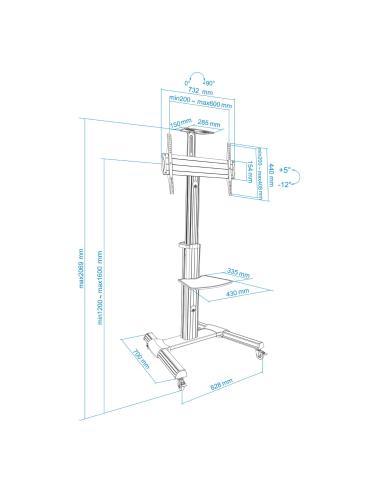TooQ FS1870M-B Soporte de Suelo Regulable en Altura e Inclinable para TV/Monitor 37 - 70" Máx. 50kg Gris