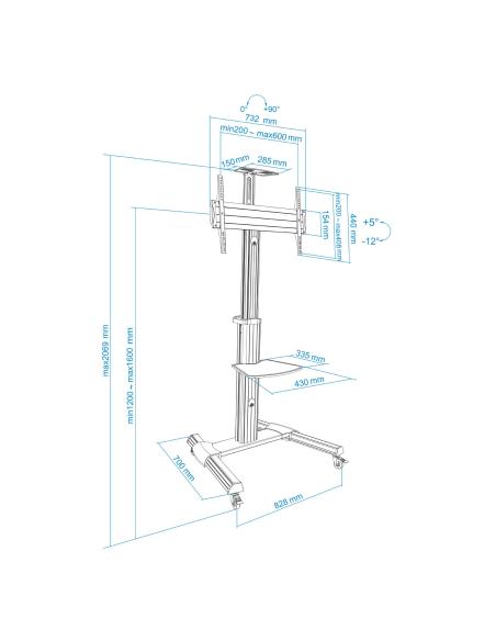 TooQ FS1870M-B Soporte de Suelo Regulable en Altura e Inclinable para TV/Monitor 37 - 70" Máx. 50kg Gris