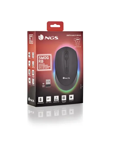 NGS SMOG-RB Ratón Wireless Ambidiestro RGB Multidispositivo 2400 DPI Negro