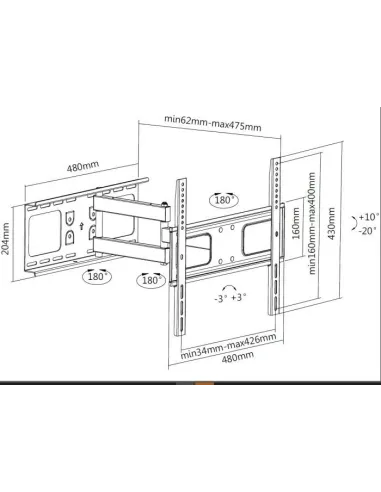 Equip 650315 Soporte de Pared Inclinable para TV 32 - 55" Máx. 50Kg Negro