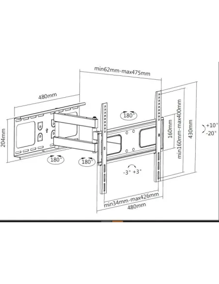 Equip 650315 Soporte de Pared Inclinable para TV 32 - 55" Máx. 50Kg Negro