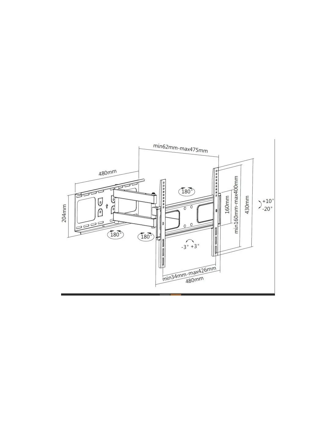 Equip 650315 Soporte de Pared Inclinable para TV 32 - 55" Máx. 50Kg Negro