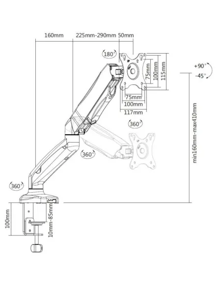Equip 650120 Soporte de Mesa Inclinable para Monitor Interactivo 13 - 27" Máx. 9Kg Negro