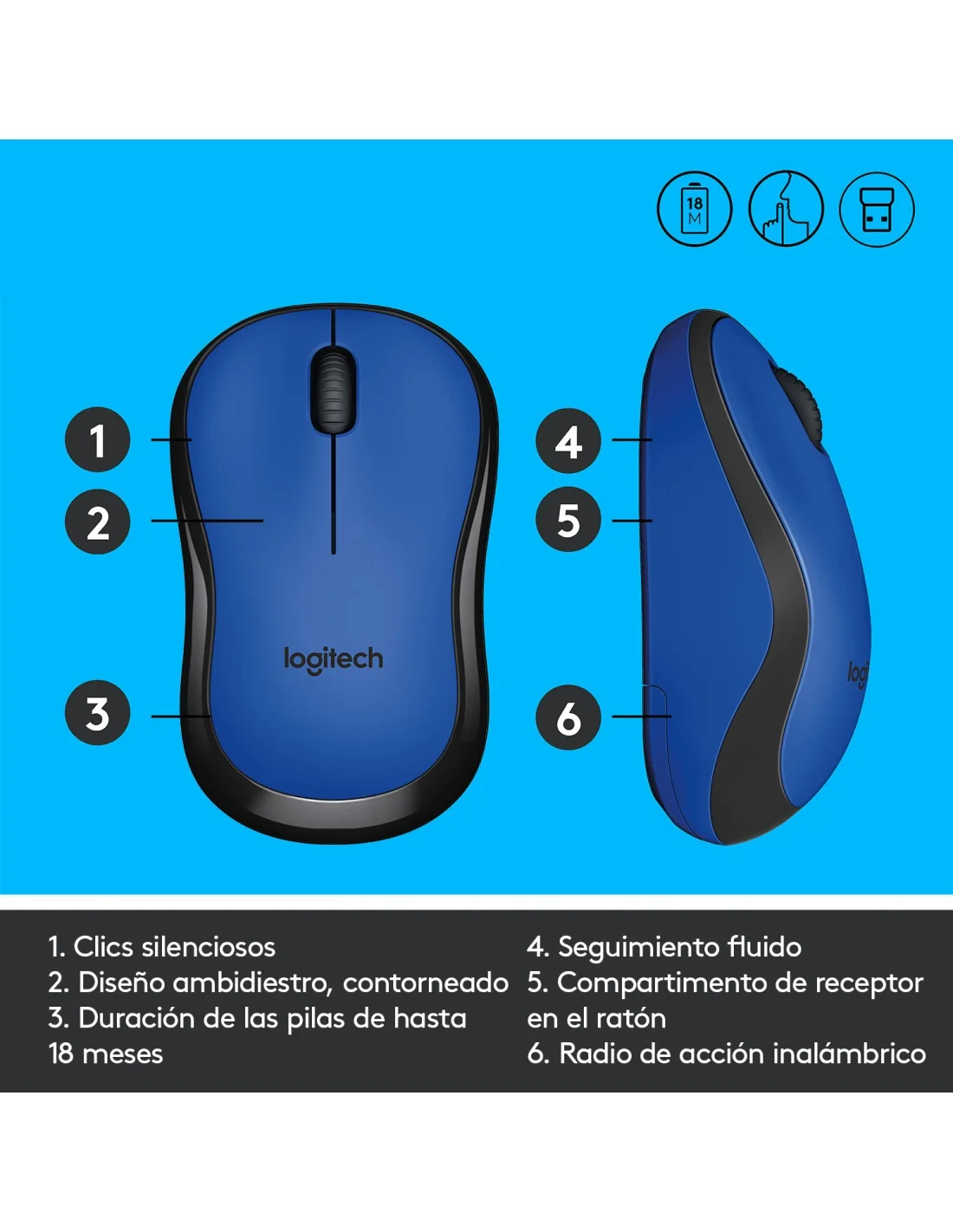 Logitech 910-004879 M220 Silent Ratón Inalámbrico 1000DPI Azul