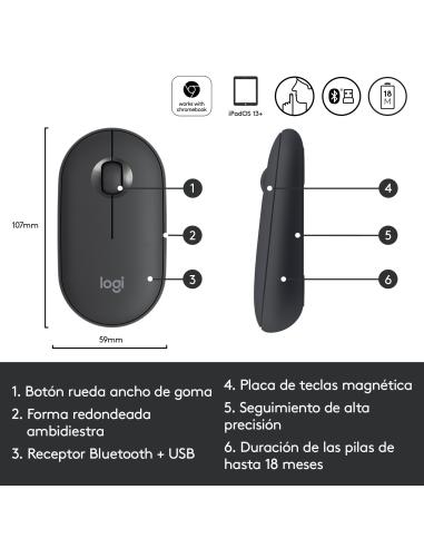 Logitech 910-005718 Pebble M350 Ratón Óptico Inalámbrico Grafito