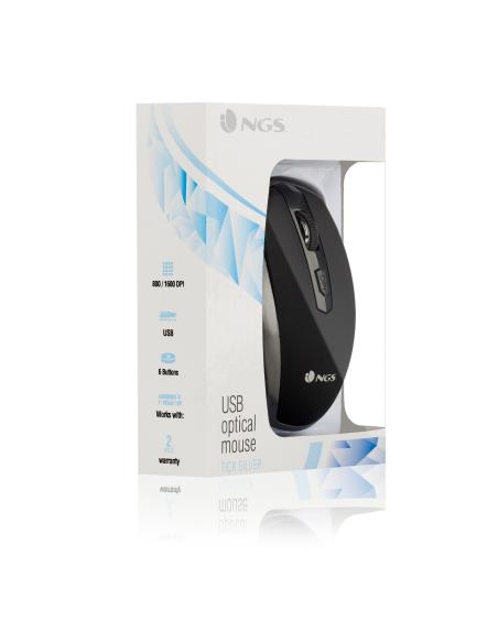 NGS TICKSILVER Ratón Óptico 1600DPI Plata