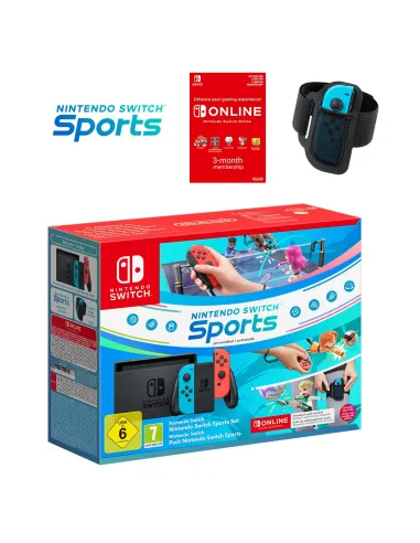 Nintendo Switch Azul/Rojo + Switch Sports + Cinta pierna + Suscripción 3 meses Online