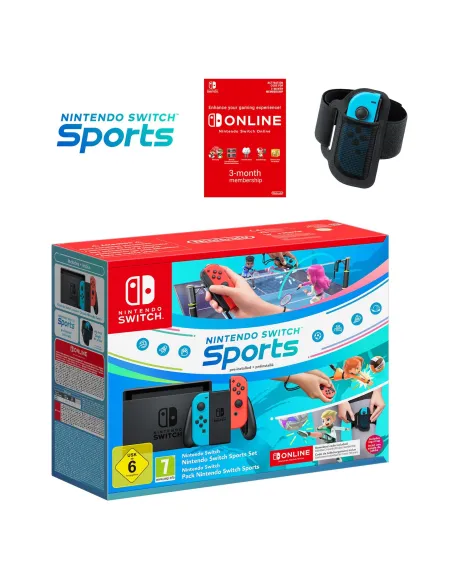 Nintendo Switch Azul/Rojo + Switch Sports + Cinta pierna + Suscripción 3 meses Online