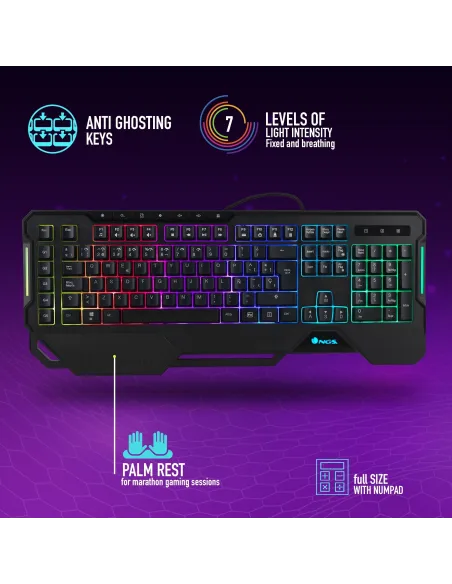 NGS GKX-450-2 Teclado Gaming de Membrana con Luces RGB