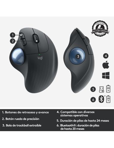 Logitech Ergo M575 Ratón Trackball Inalámbrico 2000DPI Gris
