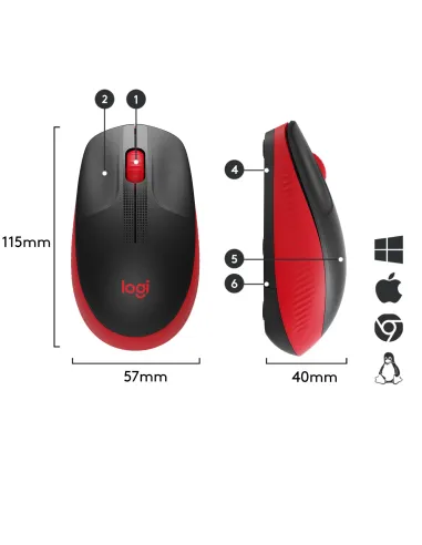 Logitech 910-005908 M190 Ratón Inalámbrico 1000 DPI Rojo