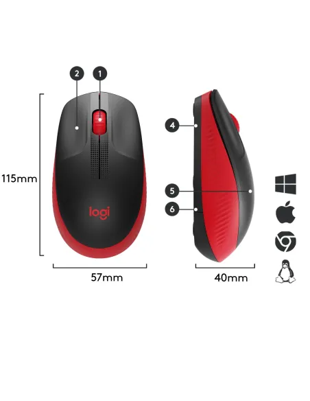 Logitech 910-005908 M190 Ratón Inalámbrico 1000 DPI Rojo