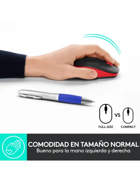 Logitech 910-005908 M190 Ratón Inalámbrico 1000 DPI Rojo