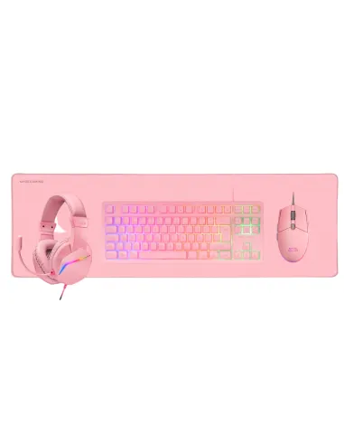 Mars Gaming MCPRGB3PES Kit Gaming 4 en 1 Teclado + Ratón + Auriculares + Alfombrilla Rosa