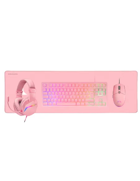 Mars Gaming MCPRGB3PES Kit Gaming 4 en 1 Teclado + Ratón + Auriculares + Alfombrilla Rosa