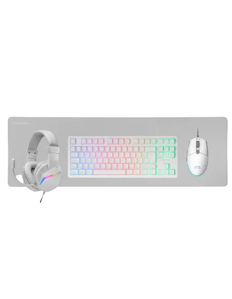 Mars Gaming MCPRGB3WES Kit Gaming 4 en 1 Teclado + Ratón + Auriculares + Alfombrilla Blanco