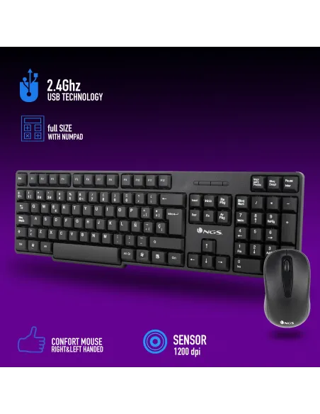 NGS EUPHORIAKIT Kit de Ratón y Teclado Inalámbricos Negro