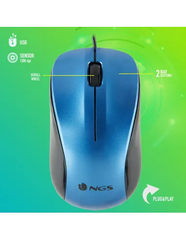 NGS Wired Crew Ratón Óptico 1200DPI Azul