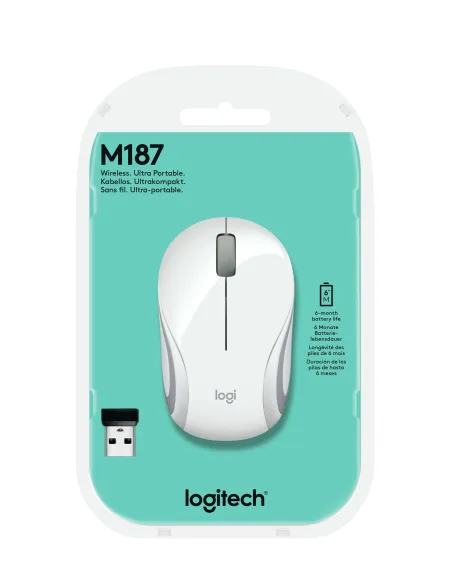 Logitech M187 Ratón Inalámbrico Mini Blanco