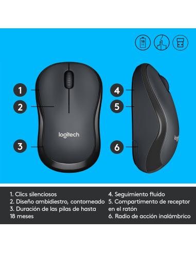 Logitech M220 Silent Ratón Inalámbrico 1000DPI Negro